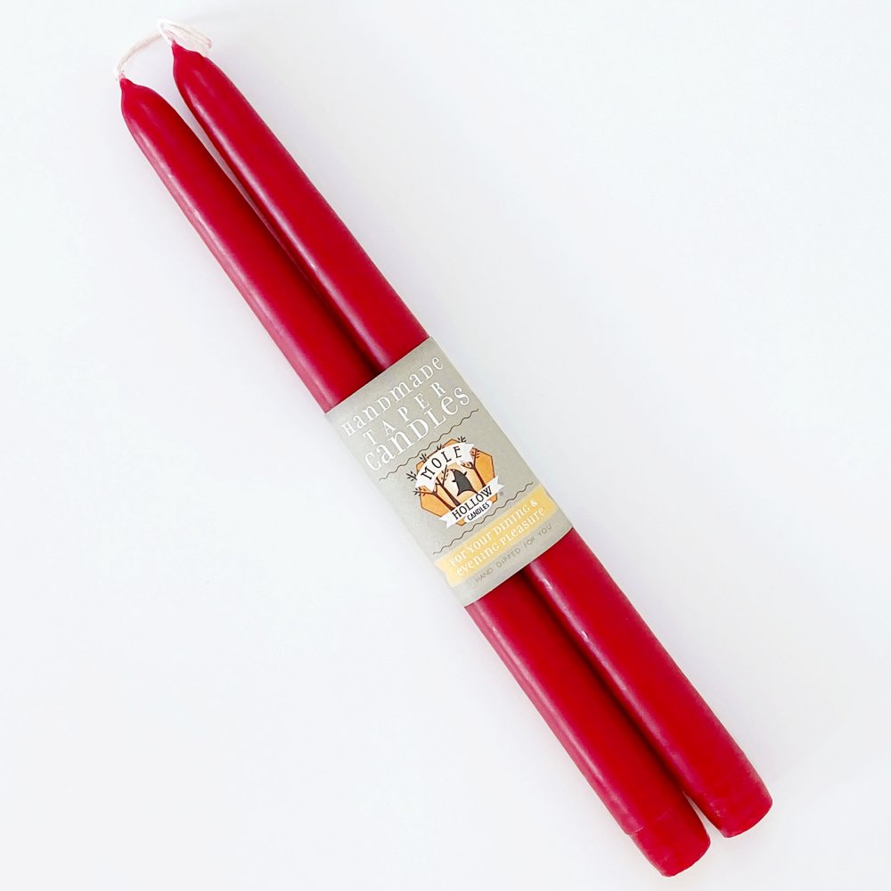 Handmade Unscented Red 12" Tapers Mole Hollow Taper Candles Taper